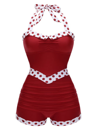 Costumi intero patchwork scollo all'americana bordeaux anni '40