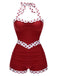 Costumi intero rosso patchwork scollo all'americana anni '40