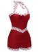 Costumi intero rosso patchwork scollo all'americana anni '40
