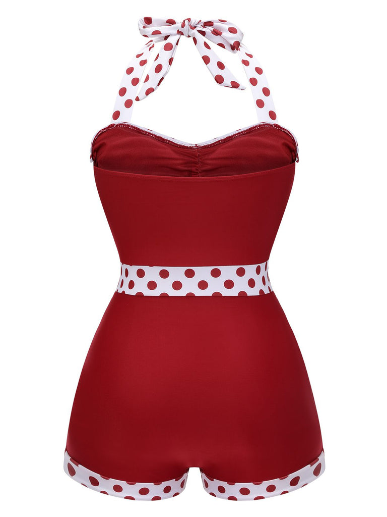 Costumi intero rosso patchwork scollo all'americana anni '40