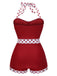 Costumi intero rosso patchwork scollo all'americana anni '40