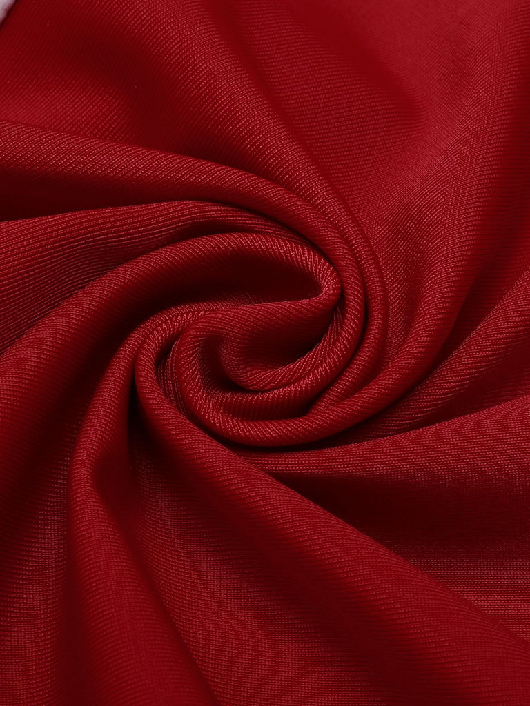 Costumi intero rosso patchwork scollo all'americana anni '40