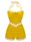 Costumi intero patchwork scollo all'americana giallo anni '40