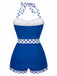 Costumi da bagno intero patchwork a pois blu anni '40