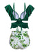 Costumi spalline sottili e volant floreale verde anni '40