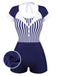 Costumi a righe patchwork blu navy anni '30