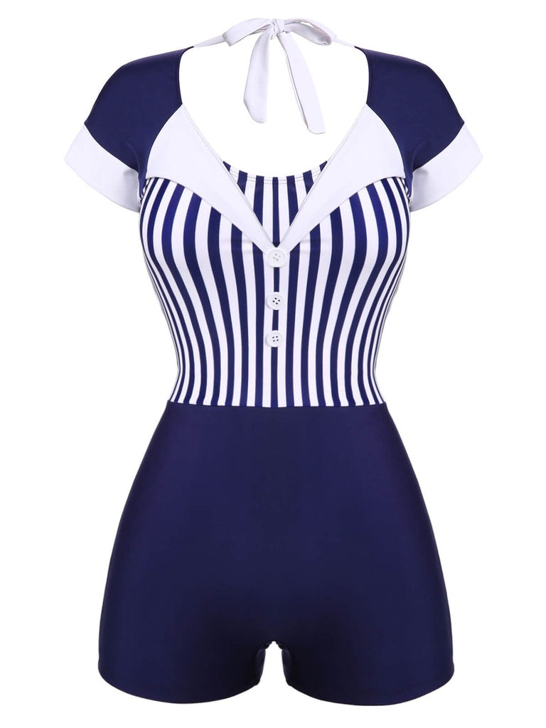 Costumi a righe patchwork blu navy anni '30