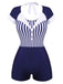 Costumi a righe patchwork blu navy anni '30