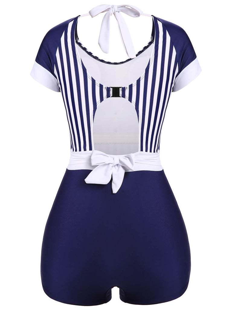 Costumi a righe patchwork blu navy anni '30