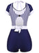Costumi a righe patchwork blu navy anni '30