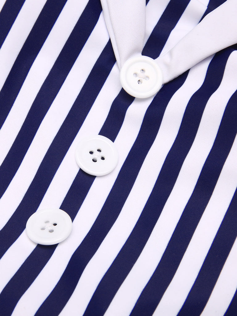 Costumi a righe patchwork blu navy anni '30