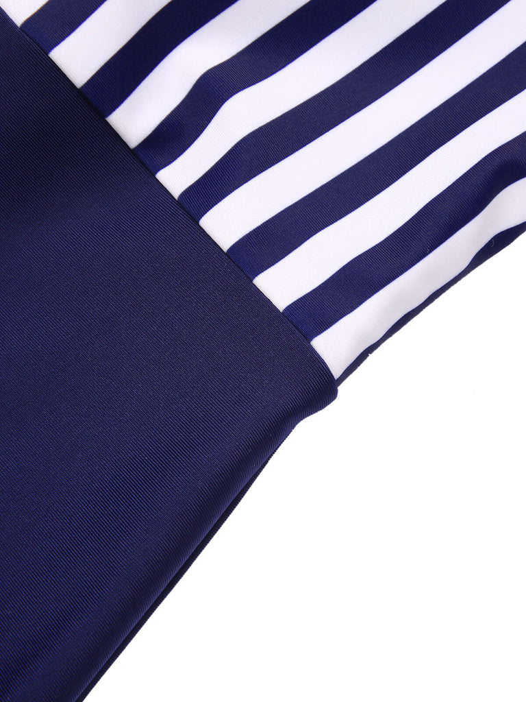 Costumi a righe patchwork blu navy anni '30