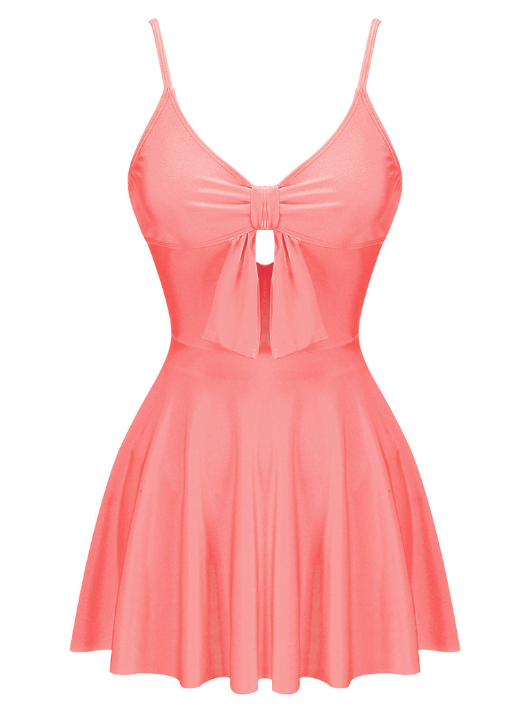 Costumi intero con fiocco spalline sottili rosa anni '40