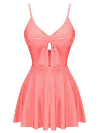 Costumi intero con fiocco spalline sottili rosa anni '40