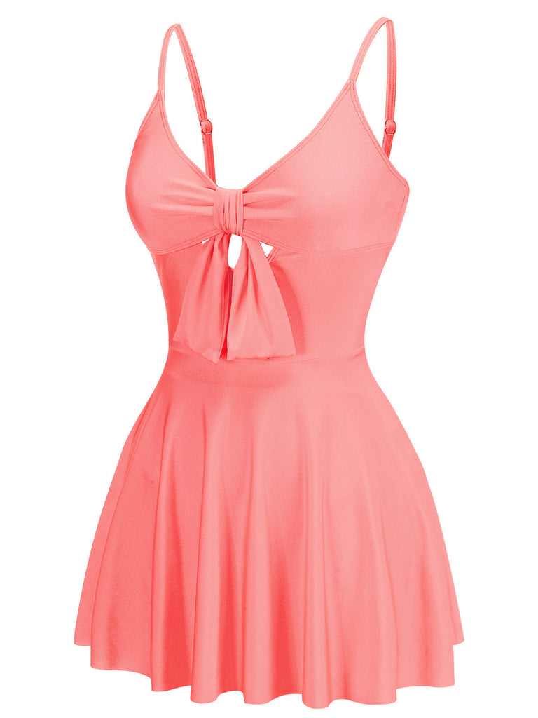 Costumi intero con fiocco spalline sottili rosa anni '40