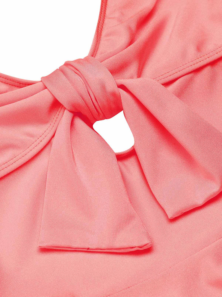 Costumi intero con fiocco spalline sottili rosa anni '40