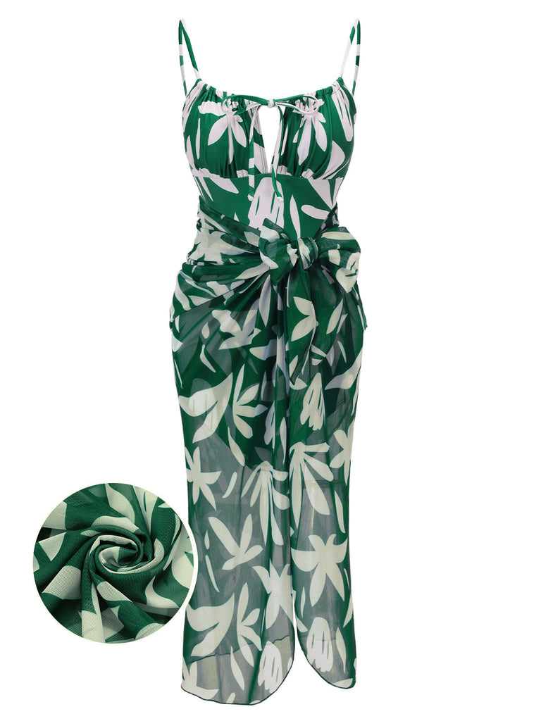 Costumi foglia verde con spalline sottili senza maniche anni '60