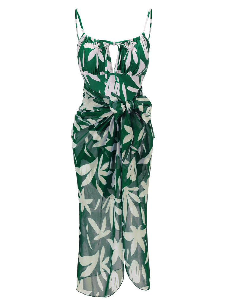 Costumi foglia verde con spalline sottili senza maniche anni '60