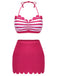 Set Bikini a righe con scollo all'americana rosa anni '60