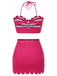 Set Bikini a righe con scollo all'americana rosa anni '60