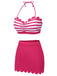 Set Bikini a righe con scollo all'americana rosa anni '60