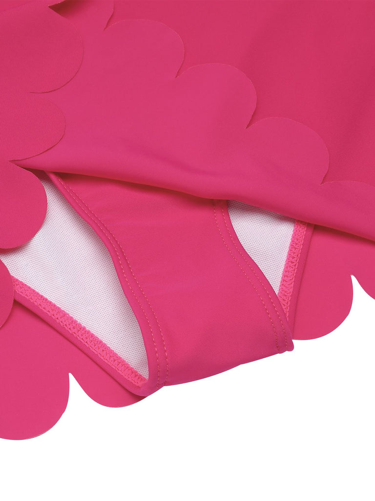Set Bikini a righe con scollo all'americana rosa anni '60