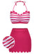 Set Bikini a righe con scollo all'americana rosa anni '60