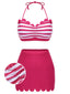 Set Bikini a righe con scollo all'americana rosa anni '60