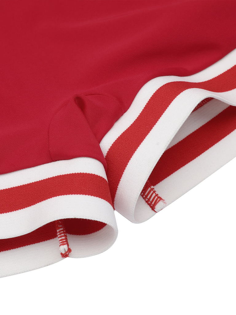 Costumi intero con scollo a V patchwork tinta unita rosso anni '40