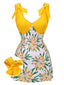 Costumi intero floreale fiocco patchwork giallo anni '40