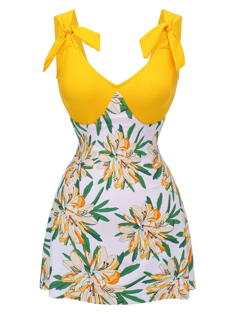 Costumi intero floreale fiocco patchwork giallo anni '40