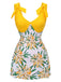 Costumi intero floreale fiocco patchwork giallo anni '40