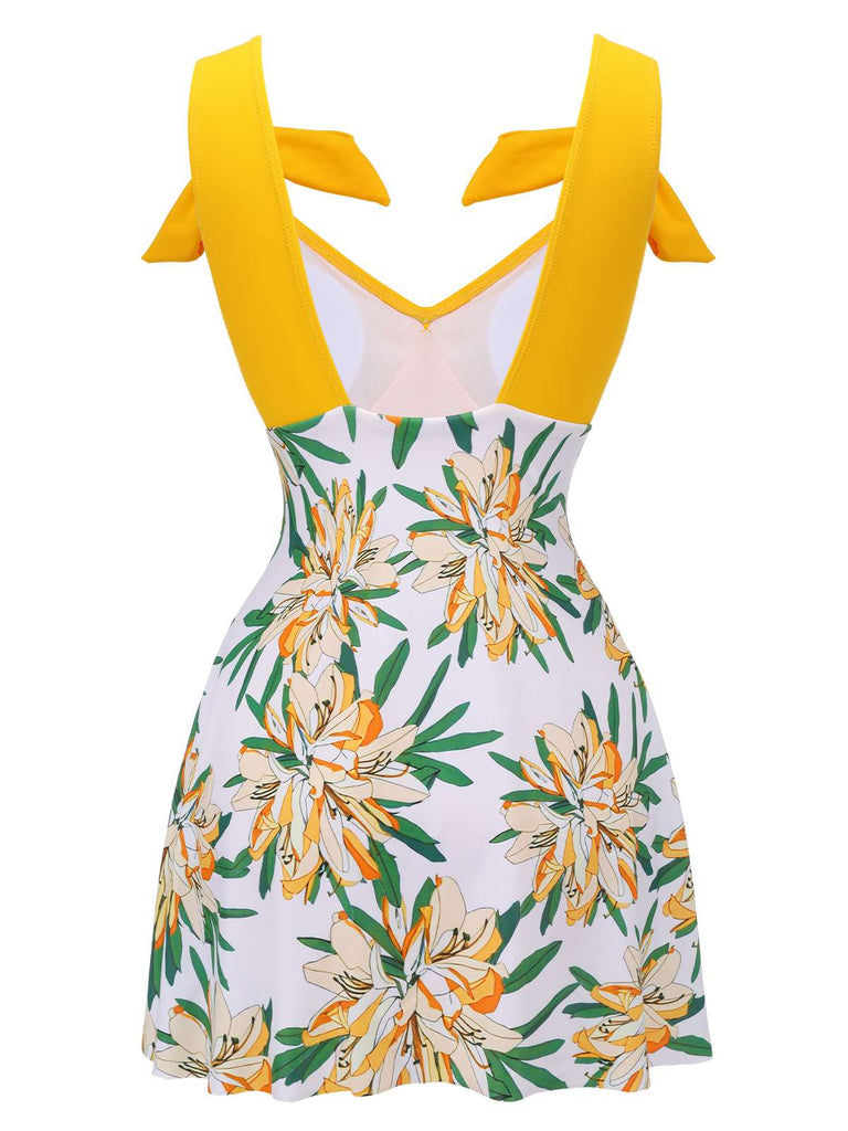 Costumi intero floreale fiocco patchwork giallo anni '40