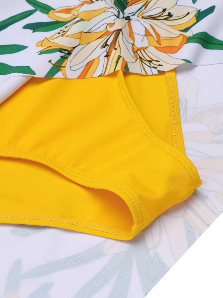 Costumi intero floreale fiocco patchwork giallo anni '40