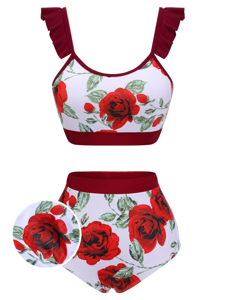 Costumi con rose floreale volant rosso  anni '40