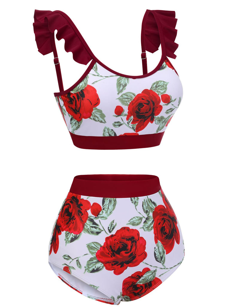 Costumi con rose floreale volant rosso  anni '40