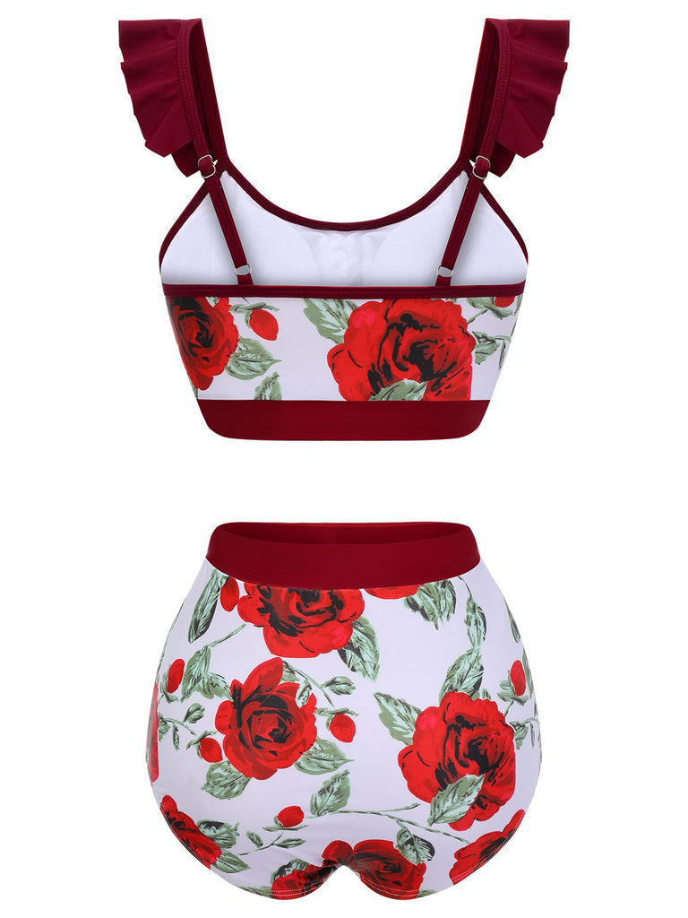 Costumi con rose floreale volant rosso  anni '40