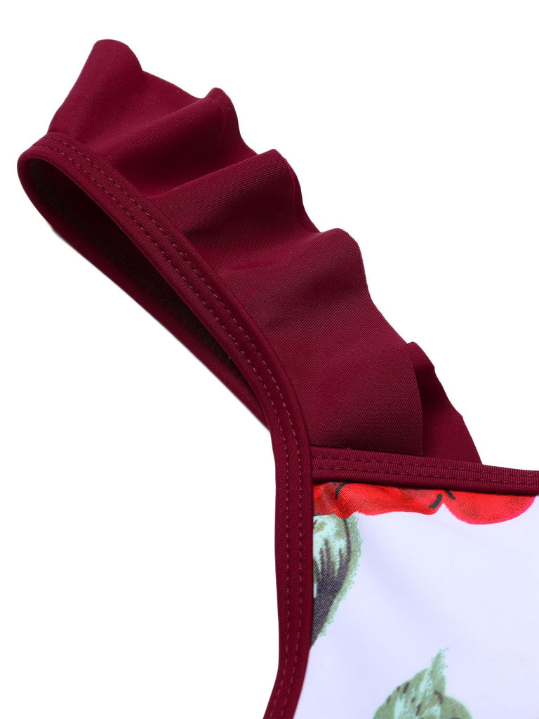 Costumi con rose floreale volant rosso  anni '40