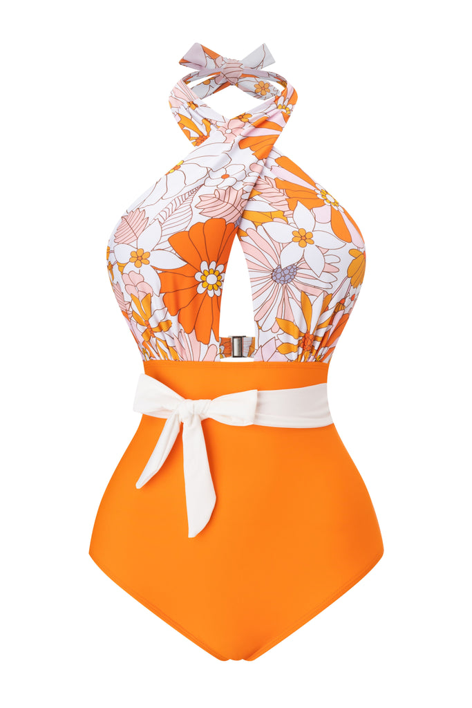 Costumi spalline incrociate motivo floreale a papillon anni '50