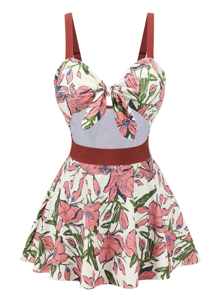 Costumi intero floreale con spalline rosa anni '40