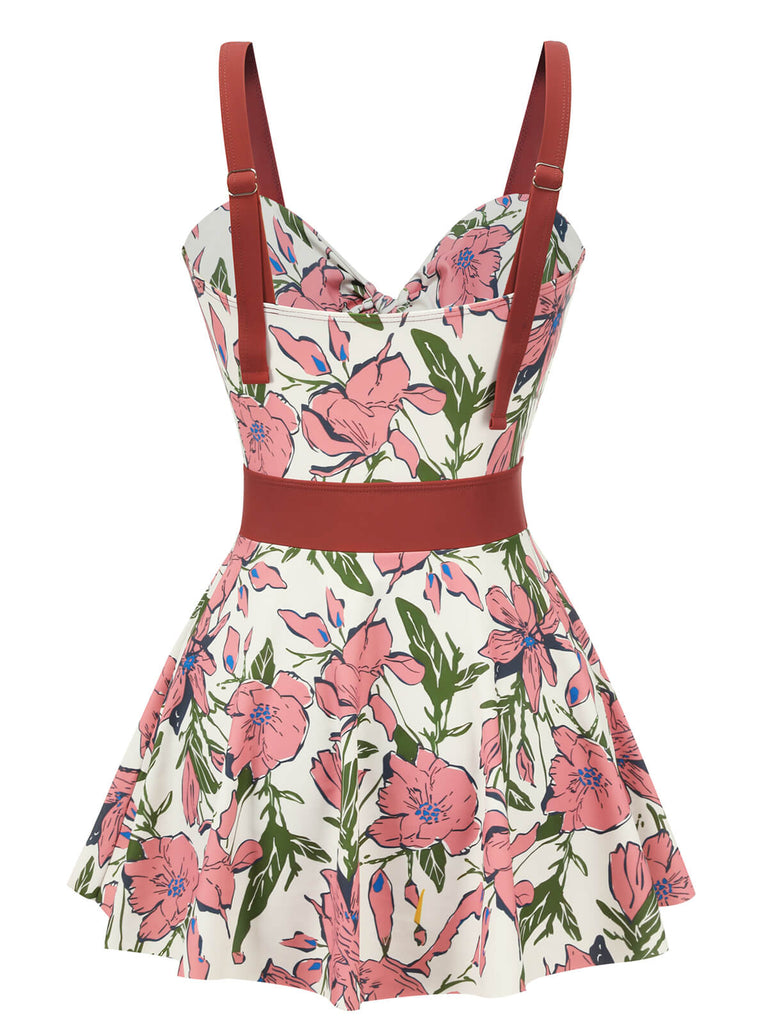 Costumi intero floreale con spalline rosa anni '40