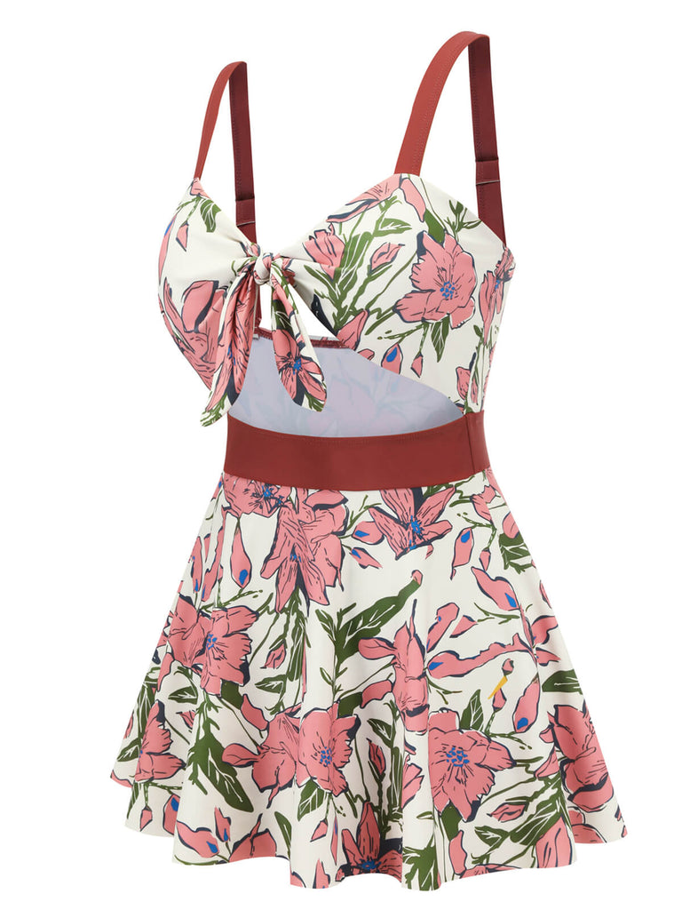 Costumi intero floreale con spalline rosa anni '40