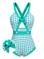 Costumi intero a pois vita cava fiocco verde anni '40