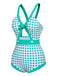 Costumi intero a pois vita cava fiocco verde anni '40