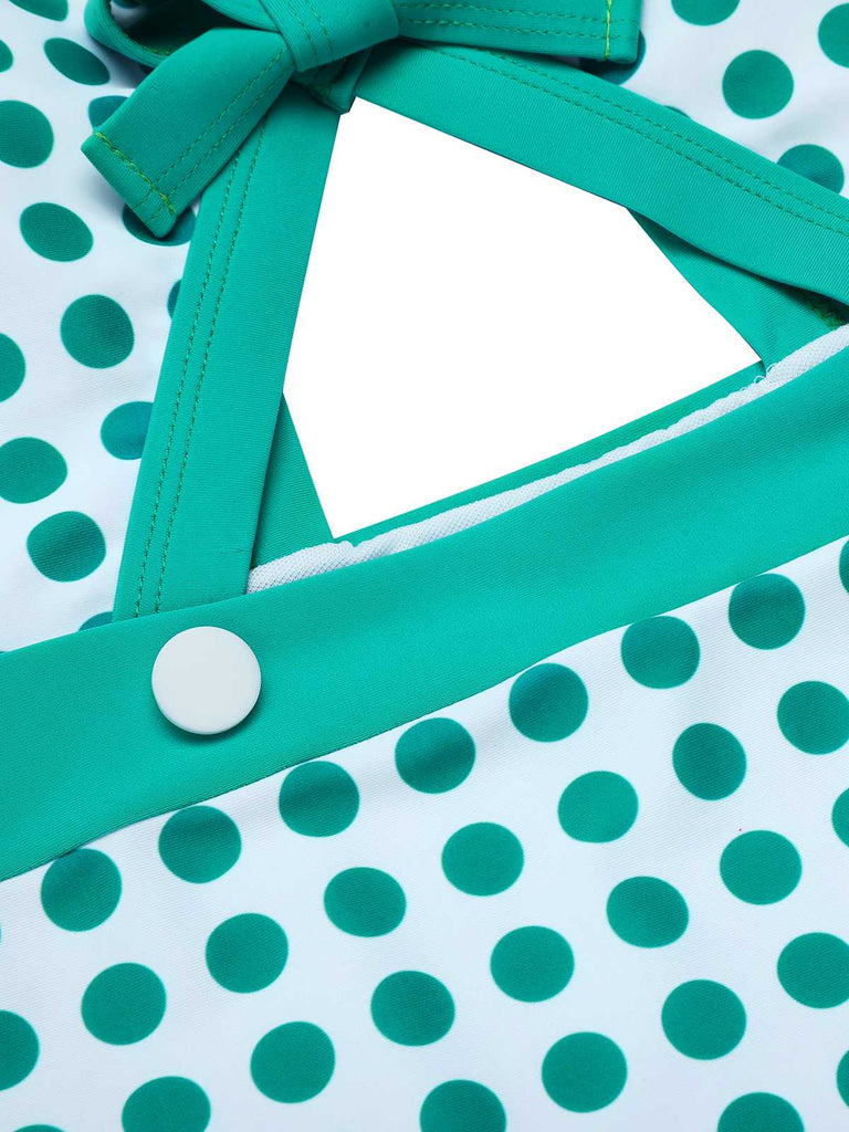 Costumi intero a pois vita cava fiocco verde anni '40