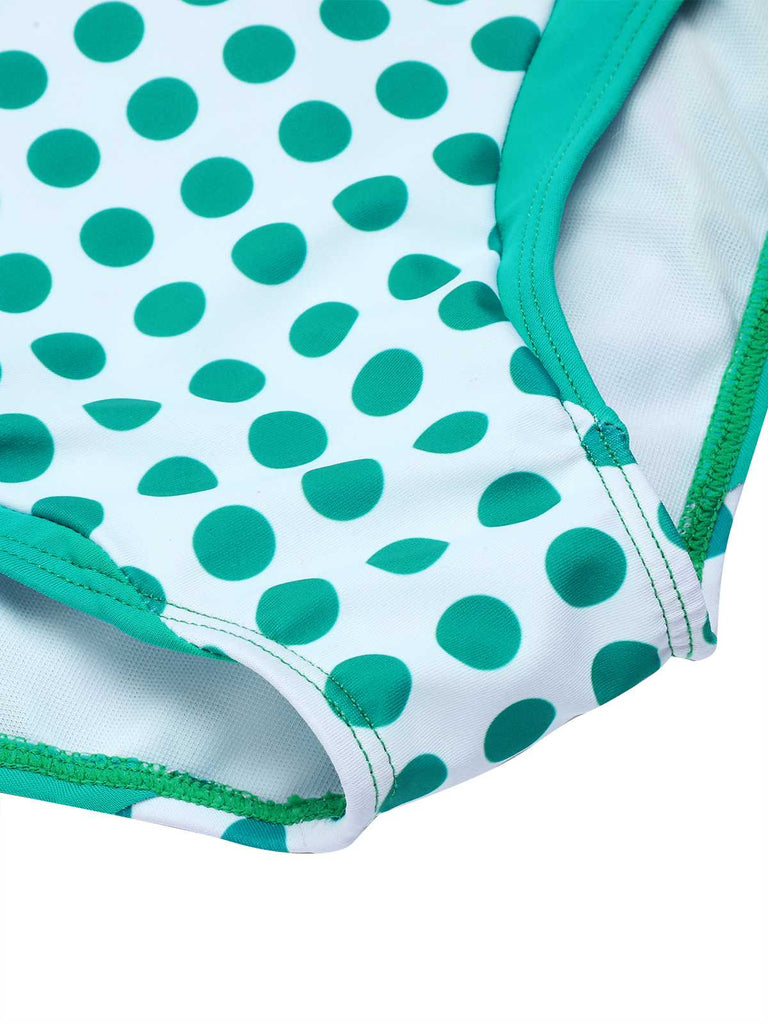 Costumi intero a pois vita cava fiocco verde anni '40