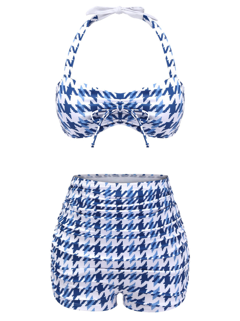Costumi con pied de poule fiocco blu anni '40