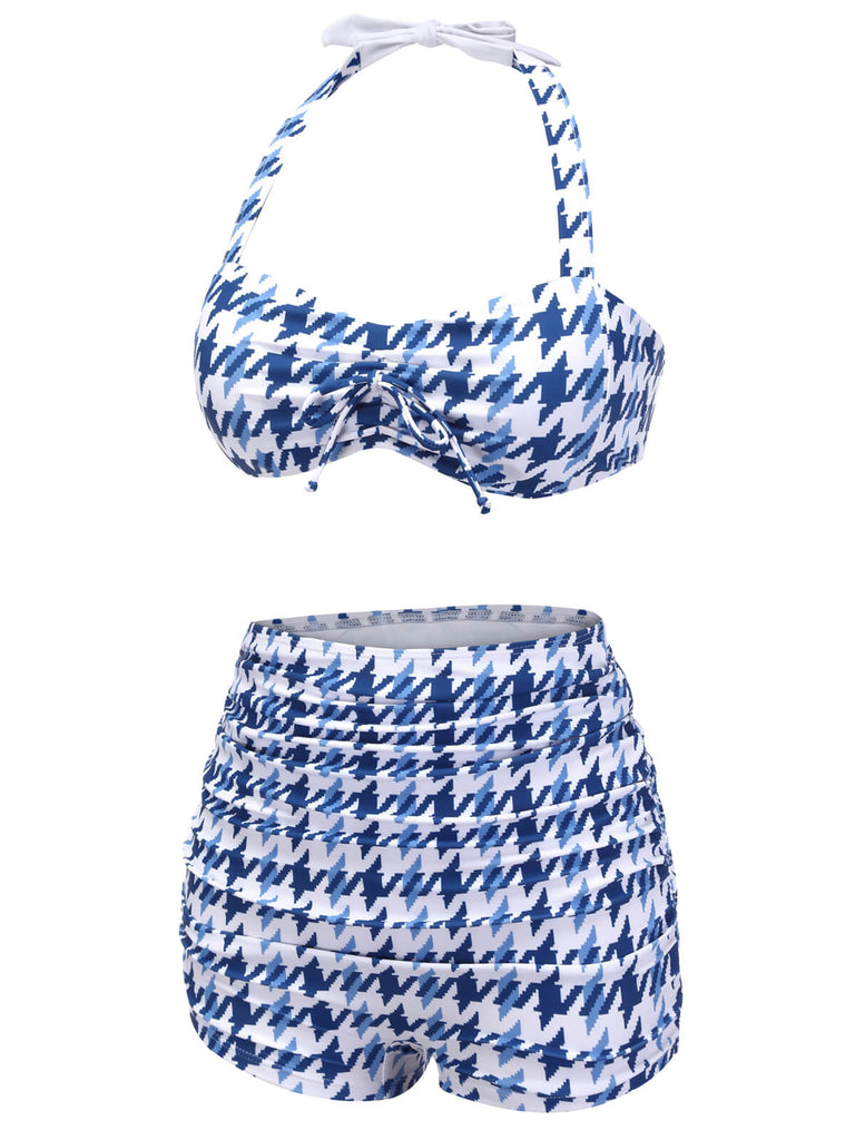 Costumi con pied de poule fiocco blu anni '40