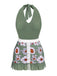 Costumi intero floreale scollo all'americana verde anni '40