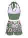 Costumi intero floreale scollo all'americana verde anni '40